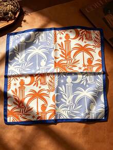 1pc Men Silk Square Scarf Vintage Palm Column Print Soft Satin Neck Scarf Lightweight Decorative Pocket Handkerchief For Daily Casual Outfit - Multicolor - View 6