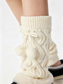1 Pair Women's Pom Pom Slouch Leg Warmers, Knitted Leg Warmers, Suitable For Daily Wear - Multicolor - View 5