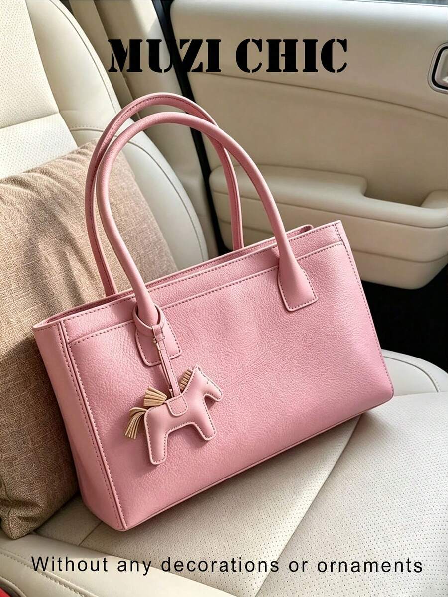 Tote Bag With Sleek Square Body, Dual Top Handles And External Pocket Design. Spacious Capacity To Store Books, Laptop And Other Personal Items. Minimalist Commuter Style Suitable For Daily Outings, Effortlessly Elevating Your Overall Outfit - Pink - View 1