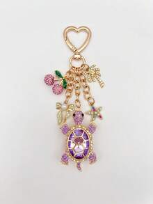 1pc Cute Pink Cherry Turtle Rhinestone Bag Charm, Charming Women's Beach Accessory, Turtle Starfish Cherry Palm Tree Keychain, Car Interior Decor, Beach Travel Accessory, Wallet/Handbag/Bookbag/Backpack Charm, Room Decoration - Multicolor - View 16