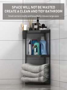 1pc Rust-Proof Triangle Bathroom Shelf, 2/3 Tier Bathroom Storage Rack, Shampoo Organizer, Bathroom Shelf, Kitchen Storage Rack, With Hooks For Hanging Bath Balls, Ding Shelf, Bathroom Accessories, Bathroom Storage, Bathroom Supplies - Black - View 8