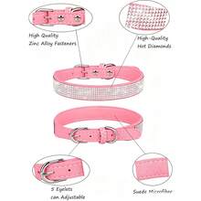 Dog Collar For Small Dogs, Lightweight Adjustable Microfiber Leather Suede Bling Dog Collars,Pink Dog Collar Cat Collar, Rhinestone Dog Collar. - Multicolor - View 3