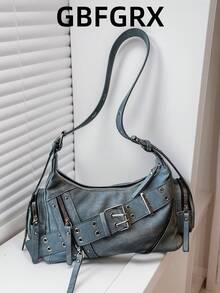 Elegant Women's Crossbody Bag, Large Capacity Lightweight Design, Waterproof & Wear-Resistant PU Material, Fashionable Versatile Commute & Casual Bag - Blue - View 1