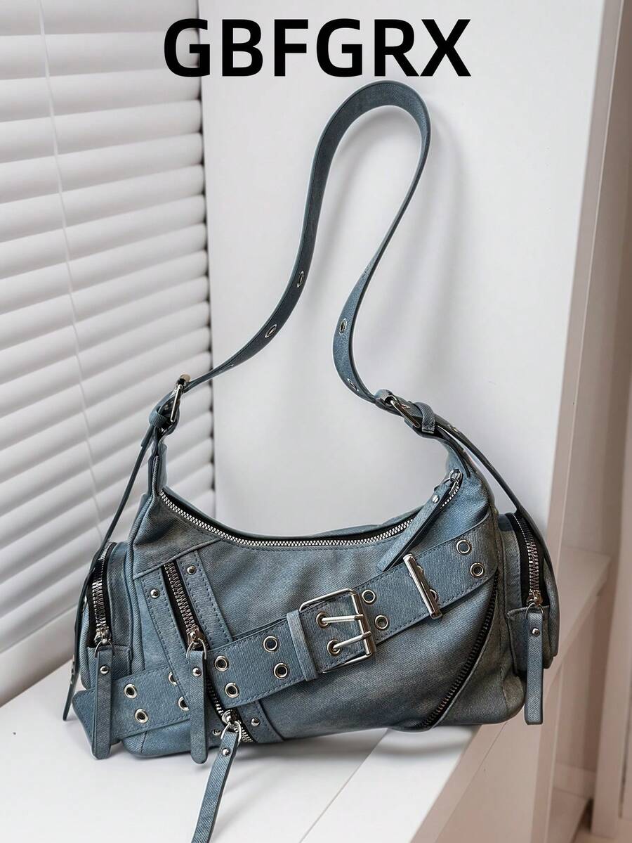 Elegant Women's Crossbody Bag, Large Capacity Lightweight Design, Waterproof & Wear-Resistant PU Material, Fashionable Versatile Commute & Casual Bag - Blue - View 1