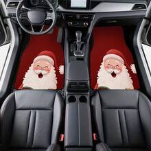 4pcs Universal Car Floor Mats Set, Santa Claus Red Design, Durable Polyester Material, Easy To Clean, Front And Rear Mats, Full Vehicle Protection, Car Interior Accessories, Christmas Gift - Santa Claus - View 3