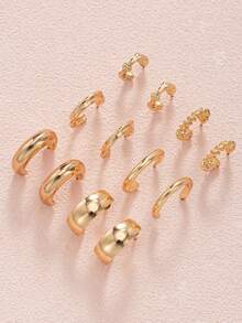 6 Pairs Minimalist C-Shaped Unique Earrings For Women, Suitable For Daily Wear, Parties And Outings, Jewelry Gift - Yellow Gold - View 4