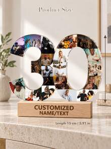 1pc Custom Photo Collage Number Ornament, Personalized Acrylic Tabletop Keepsake, Meaningful Milestone Gift For Birthday, Anniversary, Wedding, Graduation, Retirement, Family Memory Display, Home Shelf And Desk Decoration - Multicolor - View 7
