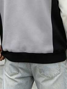 Men's Multi-Color Contrast Crew Neck Sweatshirt, Minimalist Geometric Line Graphic Print On Chest, Loose Fit Long Sleeve Pullover, Streetwear Casual Top, Bloke Core Style - Multicolor - View 5