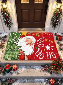 1pc Red Christmas Door Mat, Funny Cute Santa Claus Non-Slip Welcome Mat For Front Door Entryway Floor Hallway Laundry Room Kitchen Sink, Winter Holiday Decor - A - View 5