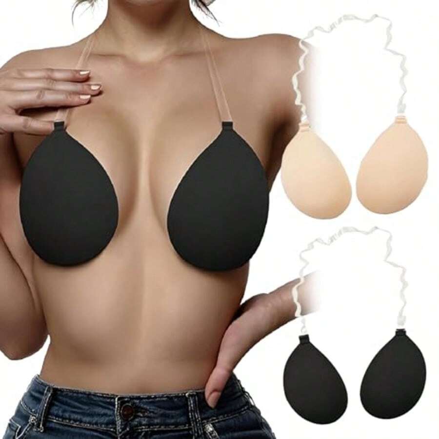 Mango-Colored Push-Up Self-Adhesive Bra With Invisible Shoulder Straps, Front Closure Design, Provides Breast Support, Comfortable And Reusable, Suitable For Tank Tops, Swimsuits, Bikinis And Deep V-Neck Outfits - Multicolor - View 1
