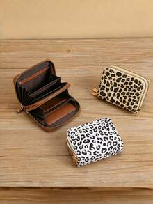 Fashionable Personalized Dual Zipper Design Multifunctional Coin Purse, Leopard Print Pattern Card Holder, Multi-Slot Storage Wallet - Multicolor - View 2