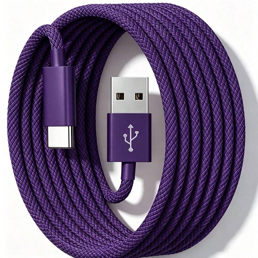 3pcs USB Type C Fast Charging Cable, 3.3ft/6.6ft/9.9ft, USB-A To USB-C Fast Charging Data Cable, Compatible With Android Phones, And Other Android Phones And Type-C Devices, Suitable For Travel/Office Desk Accessories/Car Accessories/Cruise/Indoor/Outdoor, Compatible With IPhone Charger, Purple