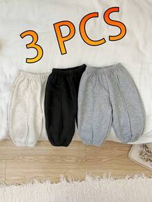 3pcs/Set Baby Pants Autumn/Winter Korean Style Infant Sports Pants Casual Versatile Sweatpants Elastic Waist Spring/Autumn - Multicolor - View 1