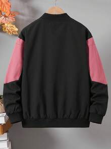 Boys' All-Season Casual Outdoor Vintage Versatile Multi-Pocket Functional Colorblock Stand Collar Workwear Jacket - Black - View 2