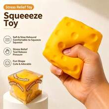 5-7cm Realistic Oversized Cheese Squeeze Stress Relief Toy, Slow Rebound Creative Tofu Ball Handheld Stress Ball, Funny Prank Gift For Adults, Perfect Birthday Or Holiday Gift - Multicolor - View 5