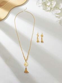Mgyi 2Pcs Bohemian Brass Gold Plated Embossed Flower Jewelry Set For Women Vacation - Gold - View 3