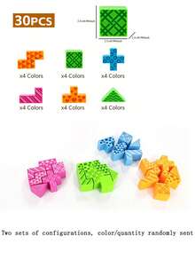 A 30-Piece Set Including 24 Building Blocks, 6 Cards And A Storage Bag. This Montessori-Style Building Block Puzzle Toy Is Designed To Promote Color Recognition, Logical Thinking And Matching Game Skills. It Is Suitable For Early Childhood Education, As A Birthday Gift And As A Back-To-School Toy - Multicolor - View 10