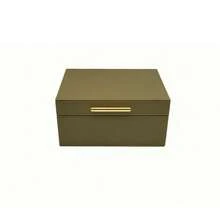 1 Set Jewelry Box Made Of Imitation Leather With Stitching, Large Capacity Jewelry Box, Room Decor Box, Modern Home Jewelry Storage Box,Elegant Faux Leather Storage Boxes, Modern Jewelry Organizer Case With Gold Clasp For Vanity & Home Decor - Olive Green - View 8