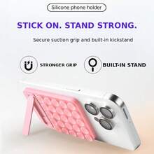 1pc Silicone Suction Cup Phone Stand With Foldable Kickstand, Back-Mounted Hands-Free Phone Holder For Mirror Selfies, Video Calls, Desk Use & Travel - Multicolor - View 5