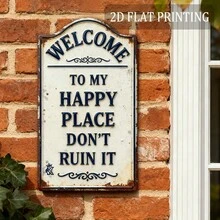 2D復古「Welcome To My Happy Place」木製裝飾牌，適用於庭院牆面、圍欄、車庫、室內牆面裝飾，絕佳禮物，無需用電 - TM33 - 查看 5