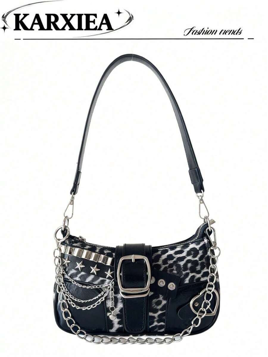 Versatile Crescent Moon Bag, Y2K Millennium Chain Shoulder Bag, Underarm Bag, Handheld Shoulder Crossbody Bag, Chain Mini Bag, Comes With Multiple Interchangeable Straps