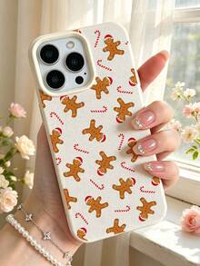 White Leather Texture Case With Gingerbread Man And Candy Cane Pattern, Cute Christmas Design, Ideal Winter Gift Choice - Multicolor - View 2