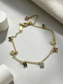 1pc Four-Leaf Flower Colorful Bracelet, Versatile Summer Bracelet, Luxury High-End Texture Bracelet - Four-leaf Flower Colorful Bracelet - View 2