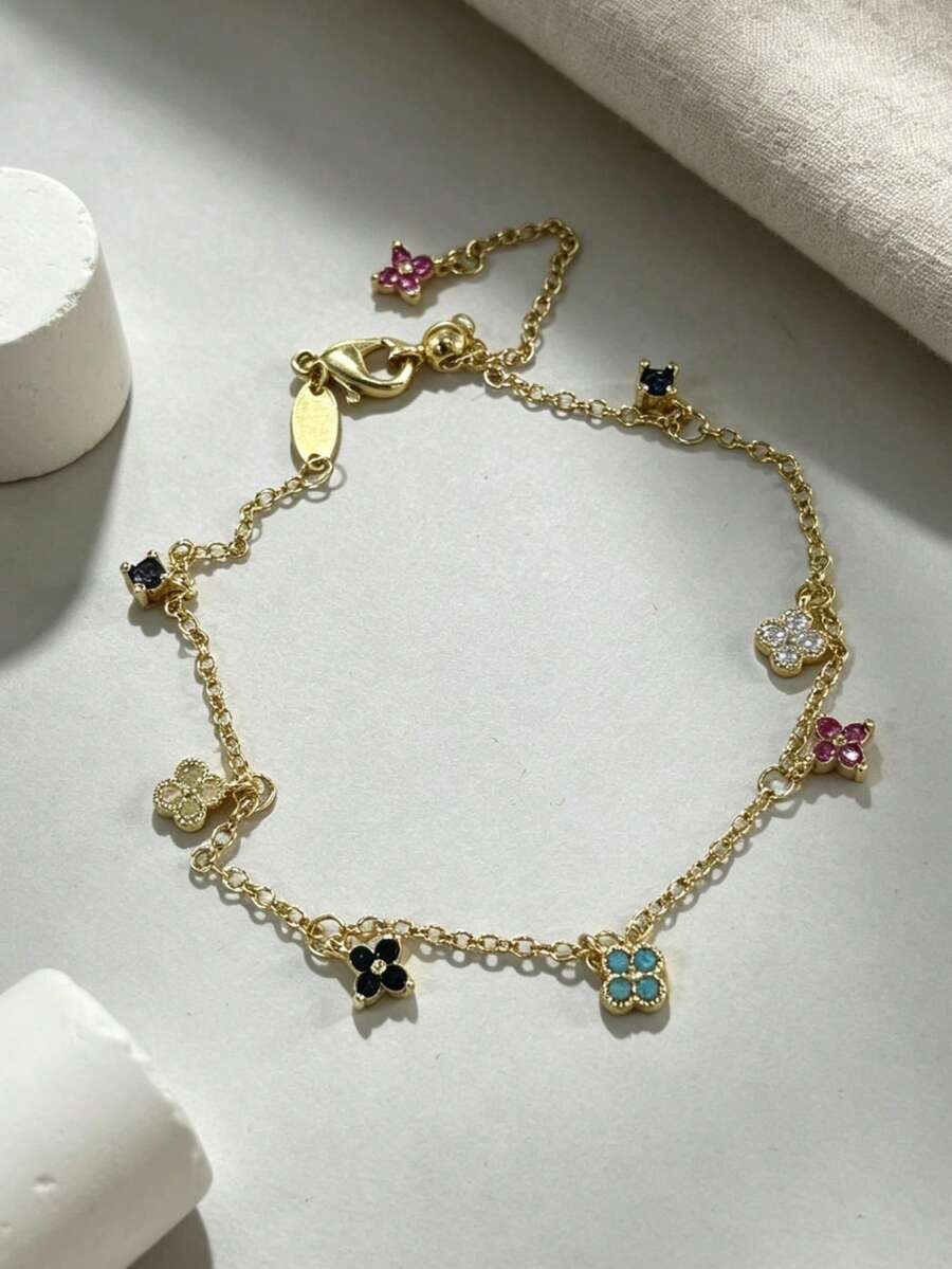1pc Four-Leaf Flower Colorful Bracelet, Versatile Summer Bracelet, Luxury High-End Texture Bracelet