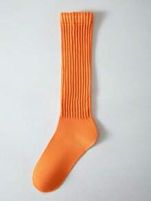 1 Pair Women's Over-The-Knee Socks/Thigh-High Socks/Mid-Calf Socks, Solid Color Leg Warmers, Slouch Socks, Simple And Versatile - Orange - View 2