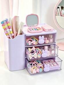 1pc Rabbit Ear Drawer Style Children's Hair Accessories Storage Box - Mauve Purple - View 3