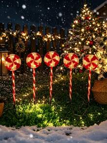 Christmas Lollipop Solar String Lights, Waterproof Solar LED Ground Stake Lights, Auto Charging, 8 Hours Working Time, Cute Lollipop Pattern Design, Suitable For Garden, Flower Bed, Pathway, Porch And Christmas Party Decoration - Multicolor - View 10