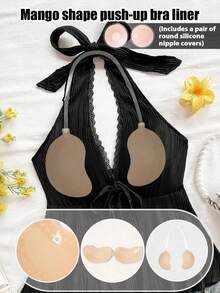 1 Pair Mango Color Push-Up Self-Adhesive Bra, With Invisible Straps And Front Clasp Design, Provides Good Support, Comfortable And Reusable, Suitable For Tank Tops, Swimsuits, Bikinis And Deep V-Neck Outfits - Multicolor - View 1