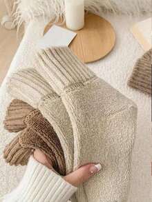 5 Pairs Women's Winter Warm Thick Knitted Retro Casual Boat Socks, Fuzzy Socks, Suitable For Snow Boots Or Ankle Boots, Available In 2/6/10 Pieces - Multicolor - View 3