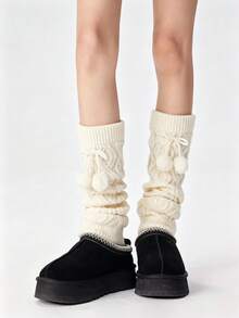1 Pair Women's Pom Pom Slouch Leg Warmers, Knitted Leg Warmers, Suitable For Daily Wear - Multicolor - View 2
