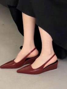 Red Pointed Toe Slingback High Heels Women, Thin Strap Backless Pumps, Commute Work, Date, Wedding Banquet Versatile Elegant Women Shoes - Red - View 5