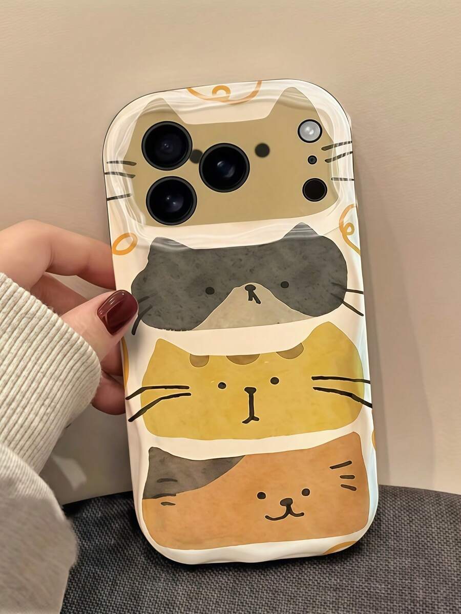 1pc White Dopamine Wave Ruffle Soft TPU Texture Phone Case Compatible With Apple 18 Pro Max/17 Pro Max 17 Air 17 Pro 17 16 Pro Max 16 Plus 16 Pro 16 15 Pro Max 15 Plus 15 Pro 15 14 Pro Max 14 Plus 14 Pro 14 13 Pro Max 13 Pro 13 12 Pro Max 12 Pro 11 Pro Max 11 Pro 11 XS Max XR X/XS 7 Plus 8 Plus/Galaxy S21 S22 S23 S24 S25 S26/Honor/ Cute Three Little Kittens Pattern - Clear - View 1