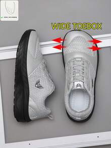 Men's Wide Toe Box Athletic Shoes, Soft Sole Lightweight Casual Running Shoes, Thick Sole Breathable Wide Fit Sneakers For Wide Feet - Grey - View 1