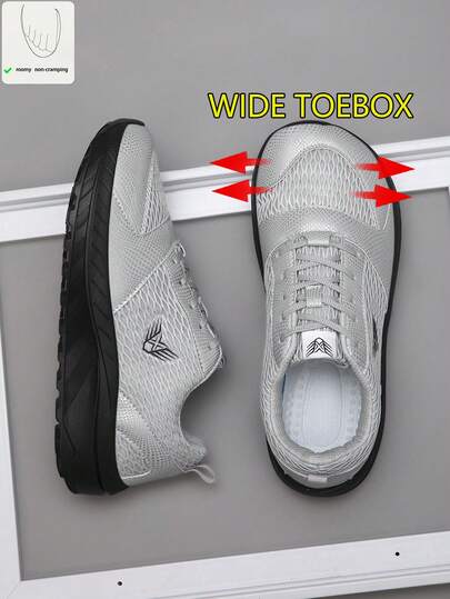 Men's Wide Toe Box Athletic Shoes, Soft Sole Lightweight Casual Running Shoes, Thick Sole Breathable Wide Fit Sneakers For Wide Feet