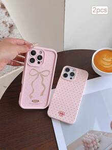 2pcs Polka Dot Print TPU Shockproof Full Coverage Precise Protection Case Compatible With Apple 11/12/13/14/15/16/16Pro/16ProMax/17/17pro/17ProMax/18pro 18ProMax - Multicolor - View 4