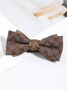 1Pc Men Brown Blue Circle Pattern Vintage Formal Pre-Tied Bow Tie For Wedding Party Business Tuxedo - Multicolor - View 4