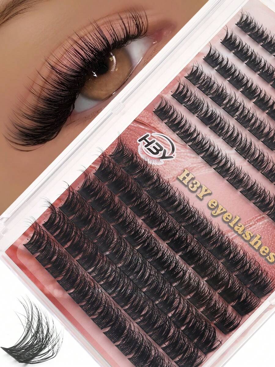 144 Pcs Bulu Mata Gugus D-Curl Russian Volume Fluffy, Ekstensi Bulu Mata Individual Faux Mink, Panjang Campuran 10-16mm, Bulu Mata Gugus DIY yang Dapat Disesuaikan, Tampilan Alami untuk Riasan Sehari-hari, Halloween, dan Panggung - D - View 1