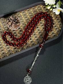 1pc Black String 45pcs Red Muslim Prayer Beads, Minimalist Texture Rosary Unisex - Blue - View 9