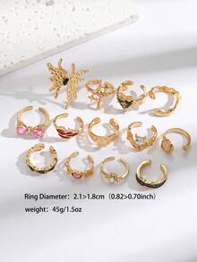 European And American New Style Combination Rings, Personalized Oil Drop Rhinestone Butterfly Heart Star Bow 13pcs Set Hand Jewelry - Ring Set - View 6