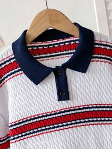 Girls' College Style Colorblock Striped Short Knit Pullover Sweater With Buttons, Suitable For School Casual Wear In Spring, Autumn, Winter - White - View 2
