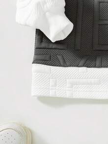 Boys' Fashion Colorblock Embossed Letter Design Crew Neck Sweatshirt And Jogger Pants 2 Pieces Set, Spring/Autumn - Grey - View 7