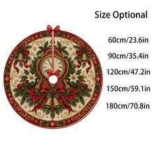 1pc Vintage Clock Bell Pattern Christmas Tree Skirt, Elegant Color Holiday Decor, 5 Sizes, Unisex Holiday Gift, Suitable For Home And Party Christmas Home Decoration - Vintage Alarm Clock - View 3