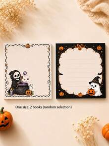 1 Set/50 Sheets/1 Book Skull Magic Cauldron Pattern Halloween Square Memo Pad, White Writing Pages With Black And Orange Wavy Border, Grim Reaper Skull, Purple Magic Potion, Candle, Pumpkin Lantern And Little Ghost Elements, Strong Holiday Atmosphere, Ample Writing Space, Tear-Off Design, Suitable For Memo Recording, Message Reminder, Schedule Planning, Work Plan, Classroom Notes, Key Point Marking - one-size - View 3