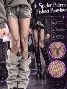 1pc Women's Lolita Spider Lace Patchwork Sheer Pantyhose, Personalized Fashion Thigh High Stockings - Multicolor - View 1