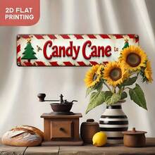 2D Flat Vintage Candy Cane Christmas Metal Wall Decor Sign - Large 4X16 Inch Retro Holiday Decoration, Red And White Stripes - Heavy Duty Poster For Home, Bar, Office (Random Style) - A - View 4