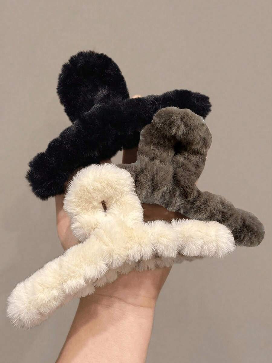 3pcs/Set Large Plush Hair Claw Clips 11cm/4.3in,Minimalist Comfortable Slouchy Elegant Hair Claws For Women - Multicolor - View 1